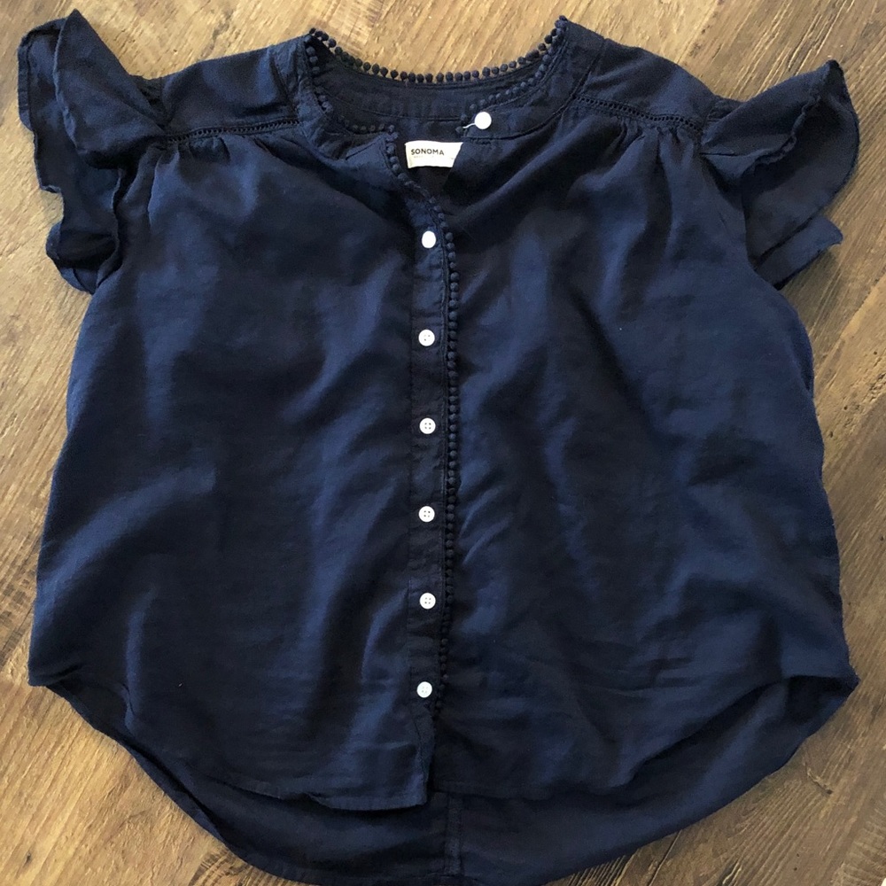 Sonoma Navy Button-Front Flutter Sleeve Top